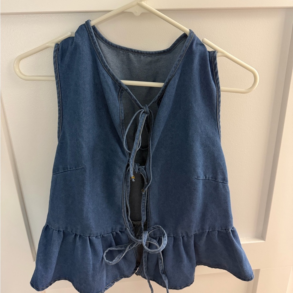 SHEIN Denim Blue Lace-Up Peplum Camisole